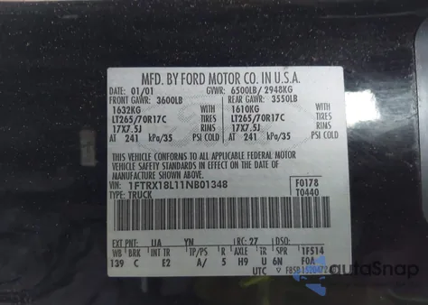 2001 Ford F-150 Lariat/Xl/Xlt z USA, uszkodzony, nr VIN 1FTRX18L11NB01348